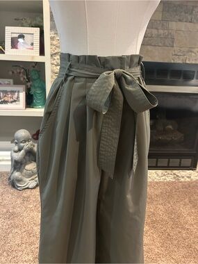 Thread & Supply Olive Green Paperbag Waist Wide-Leg Pants